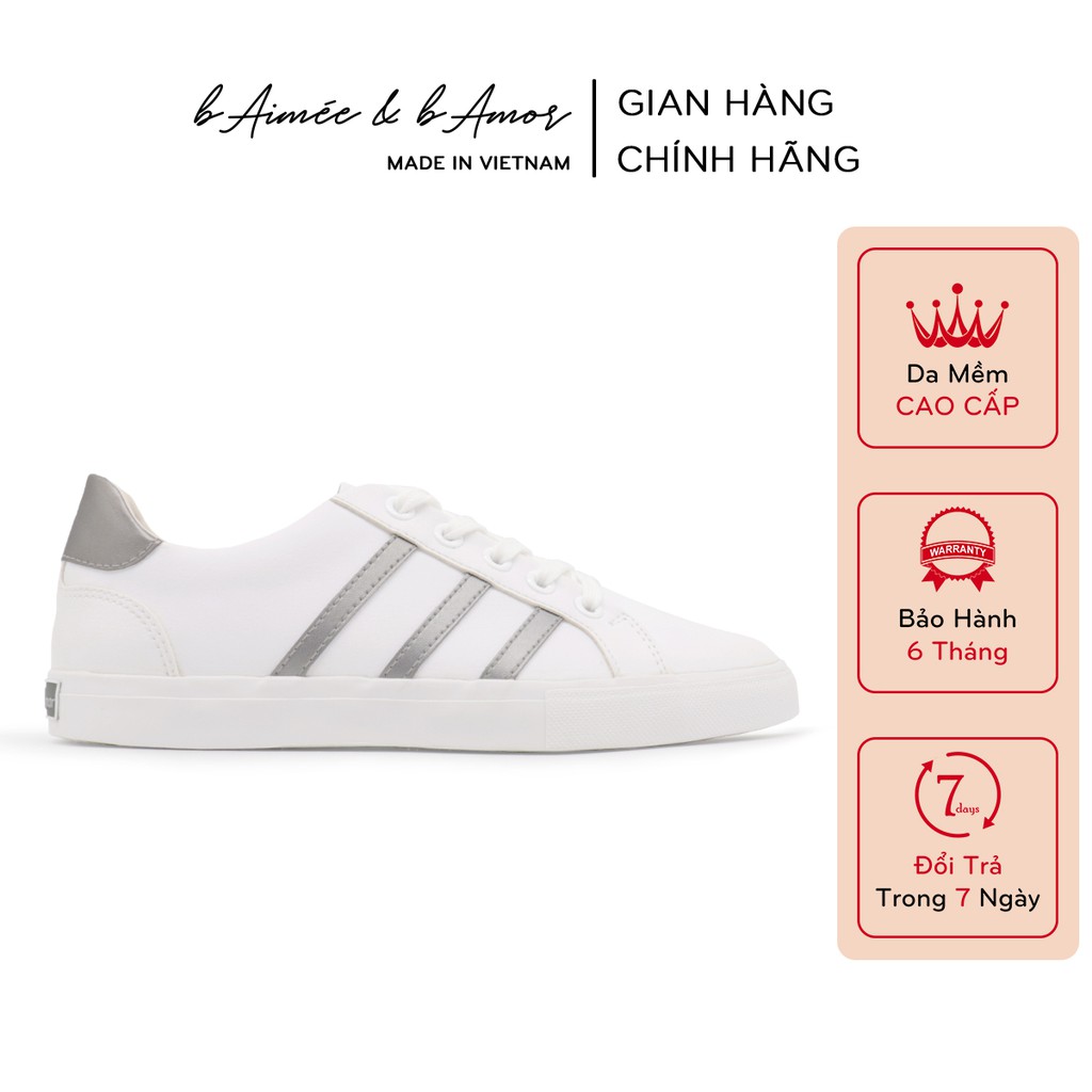 Giày thể thao nữ sneaker đẹp màu trắng dáng giày bata đế bằng cổ thấp chính hãng bAimée & bAmor – MS1566