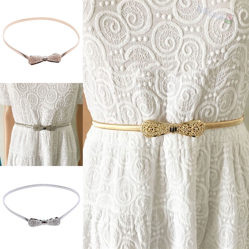 Bow Buckle Metal Waist Chain Belts for Women Fashion Belts Hollow Out Design