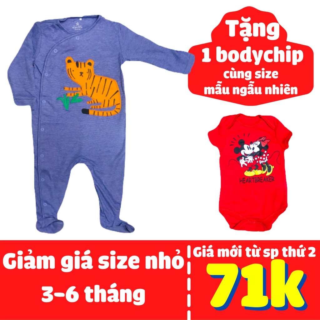 3-6 tháng - Bodysuit/body liền tất/sleep suit/đồ liền thân cho bé gái và bé trai vải cotton mềm mịn 