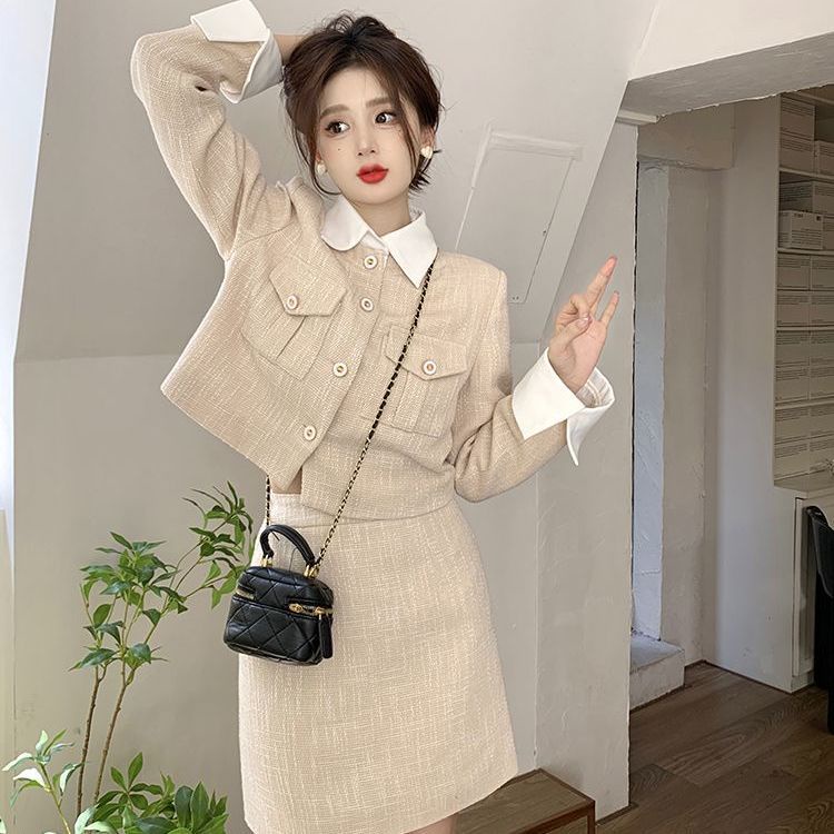 Set Áo Khoác Tay Dài + Chân Váy Xẻ Tà Thời Trang Mùa Thu 2022 Cho Nữ