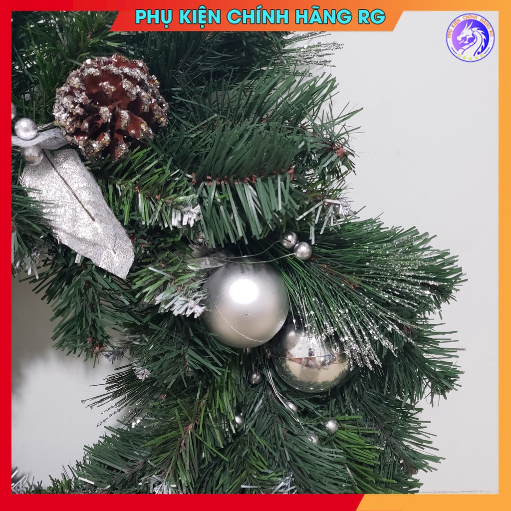 Vòng treo cửa giáng sinh vòng nguyệt quế trang trí noel giá rẻ đẹp lung linh màu xanh bạc