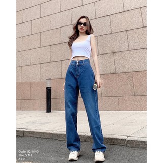 Quần Jean Ống Suông Cạp Cao Phong Cách Ulzzang,Quần Jean Ống Rộng Nữ Phong Cách Streetstyle