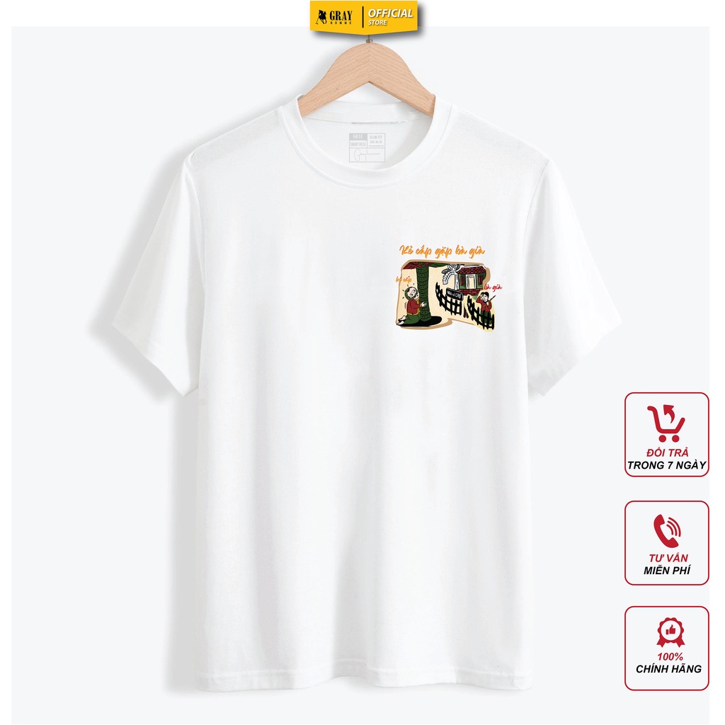 Áo thun nam nữ cổ tròn họa tiết hình Kẻ Cắp Gặp Bà Già GRAYHOMME vải Cotton xu xịn dáng unisex - TSG207