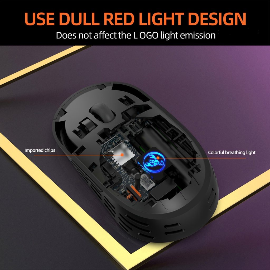 LOP_6 Buttons 1600dpi 2.4G Luminous Hole Rechargeable Wireless Mute Gaming Mouse