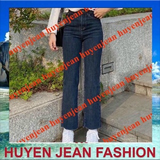 Quần jean ống đứng xanh trơn co giãn tua gấu
