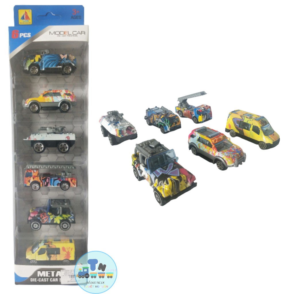 HỘP 6 XE SẮT CỨU HỘ SƠN RẰN RI 7 MÀU (HÀNG NÉT, CHUẨN)