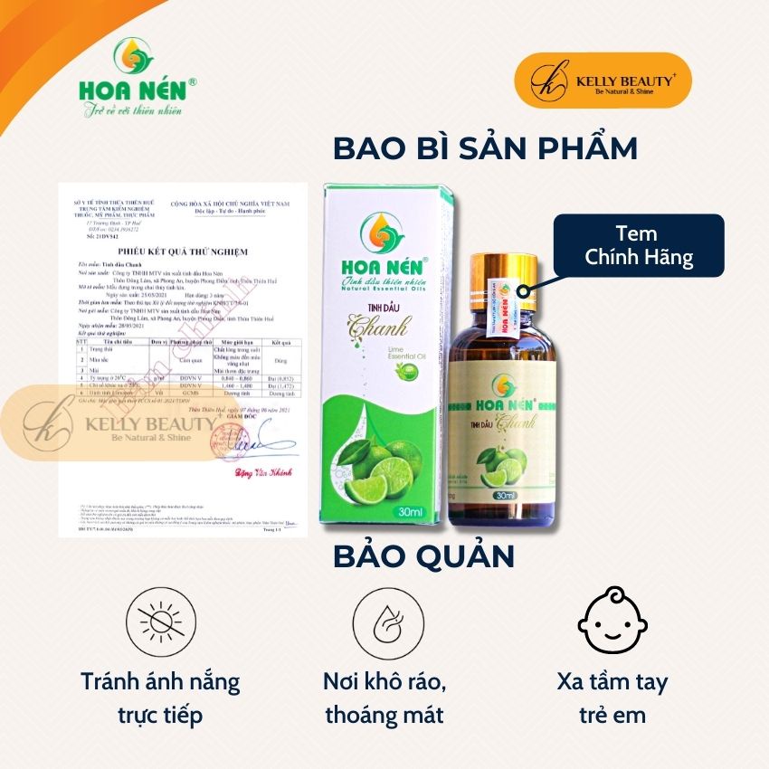 Tinh Dầu Chanh HOA NÉN - Giúp Giảm Căng Thẳng, Mệt Mỏi, Đuổi Muỗi Hiệu Quả | Kelly Beauty