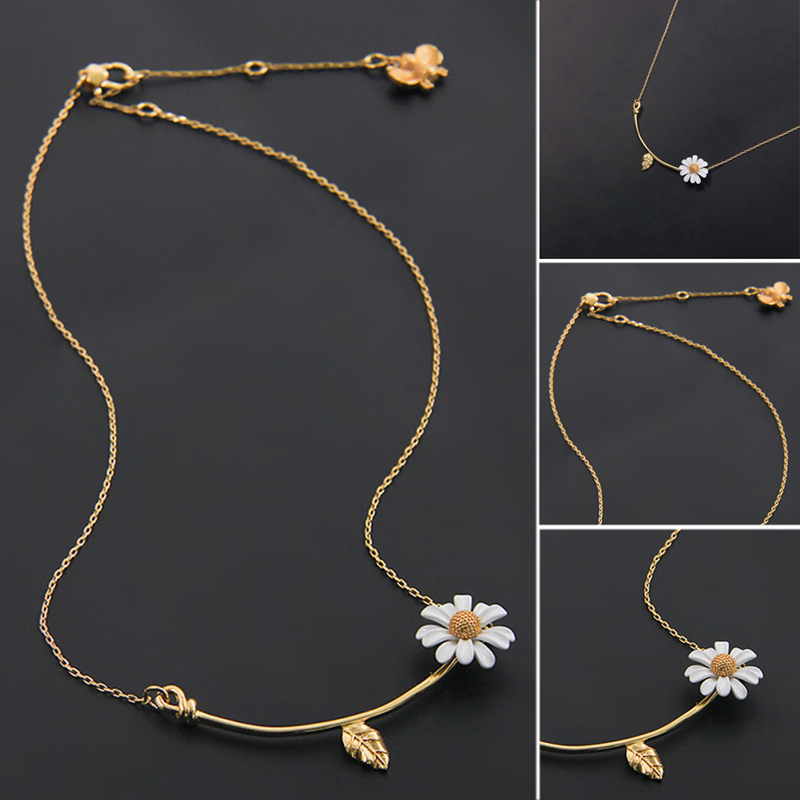 Dây chuyền mặt hình hoa cúc tráng men trắng dạng hở phong cách mùa xuân đơn giản thời trang mới dành cho nữ