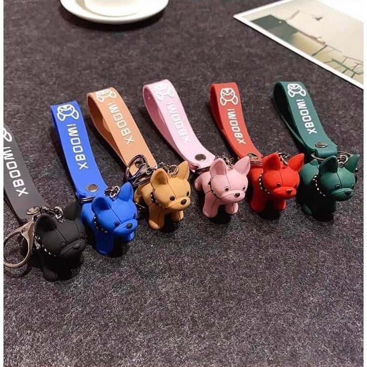 Móc khóa hình chú chó bulldog xinh hot trend dễ thương, móc chìa khoá keychain cún dog nhiều màu có kèm vong đeo tay