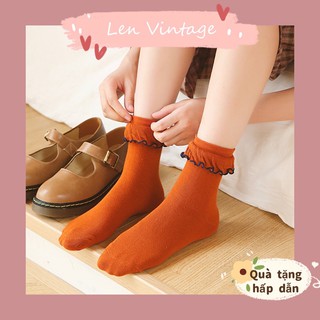 V01B/Tất vớ trơn cổ ngắn phong cách retro Hàn ren viền thêu cotton giày sinh viên ulzzang Nhật thể thao lenvintage