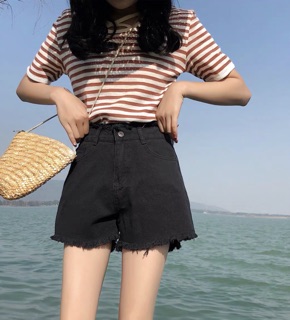 Quần short cạp cao rách gấu