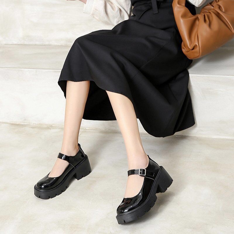 Giày Nữ Búp Bê Lolita Khoá Cài Mũi Tròn