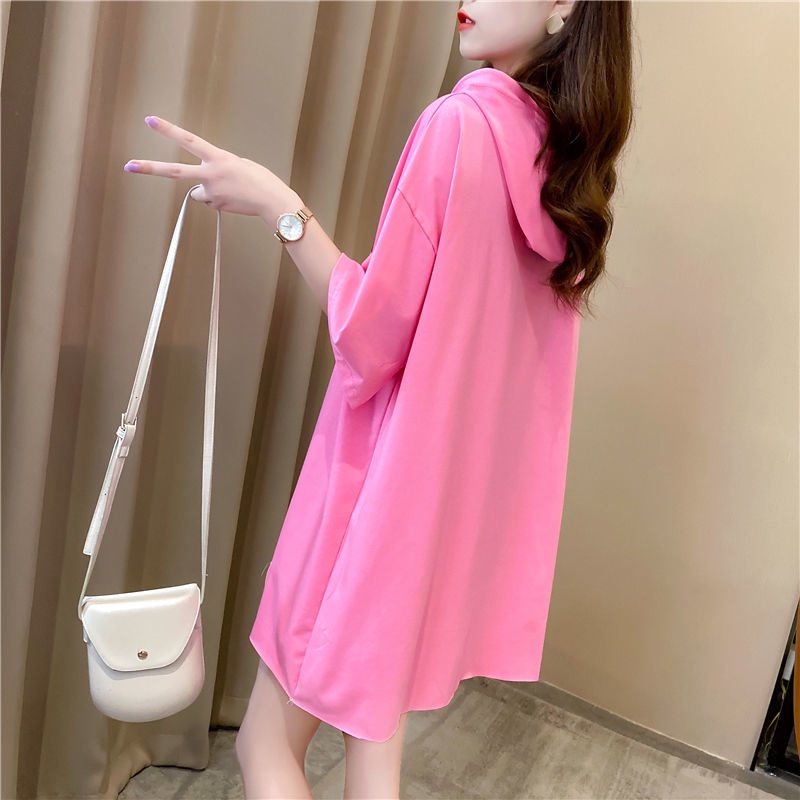 Áo Thun Tay Lỡ Có Mũ Trùm Đầu Họa Tiết Thêu Kim Sa Plus Size 6.5 Dành Cho Nữ