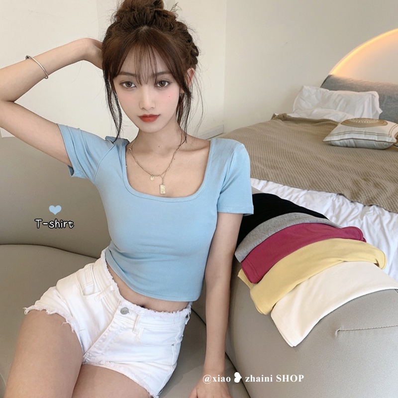 COZOK Áo Thun Tay Ngắn Cổ Vuông Form Ôm Hợp Thời Trang