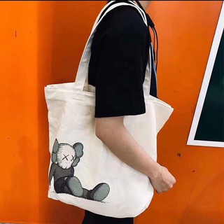 sesame street Túi đeo vai chất liệu canvas trang trí họa tiết KAWS kiểu dáng đơn giản cổ điển thời trang cho nữ