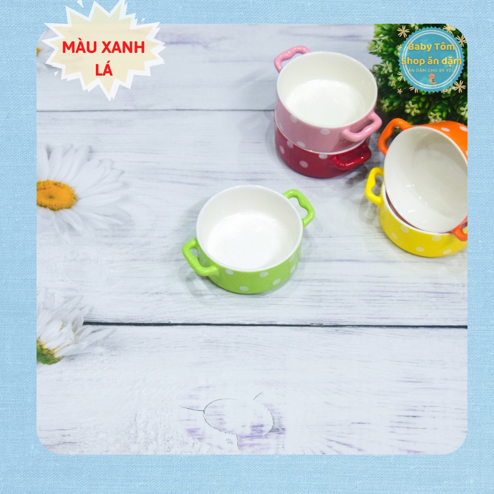 Bát gốm sứ ăn dặm hình Nồi chấm bi dung tích 100ml, Baby Tôm