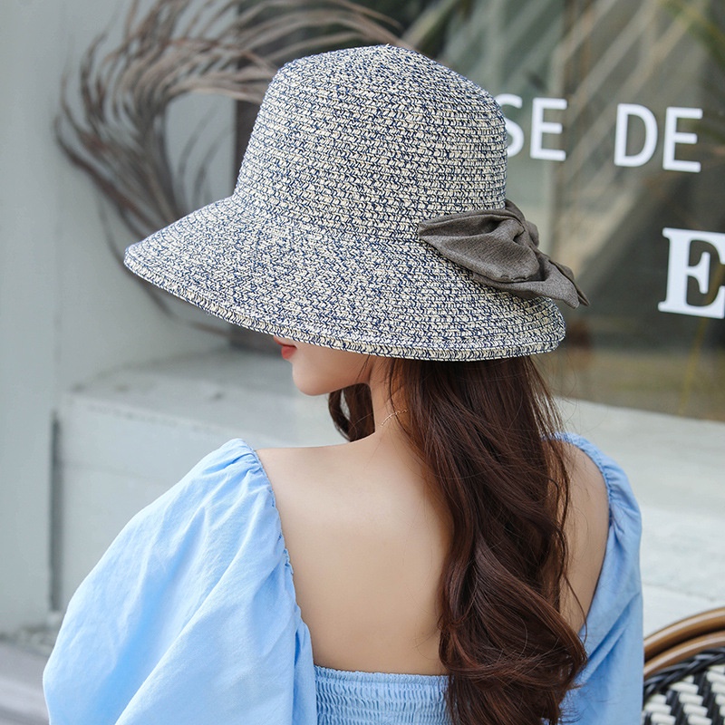 Nón cói mềm phối màu nơ bản lớn vành rộng 9Cm có dây rút bên trong nón