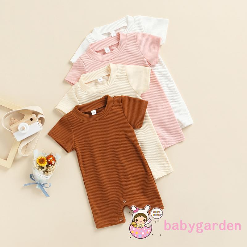 Áo Liền Quần Ngắn Tay Cổ Tròn Màu Trơn Thời Trang Mùa Hè Cho Bé 0-18 Tháng Tuổi