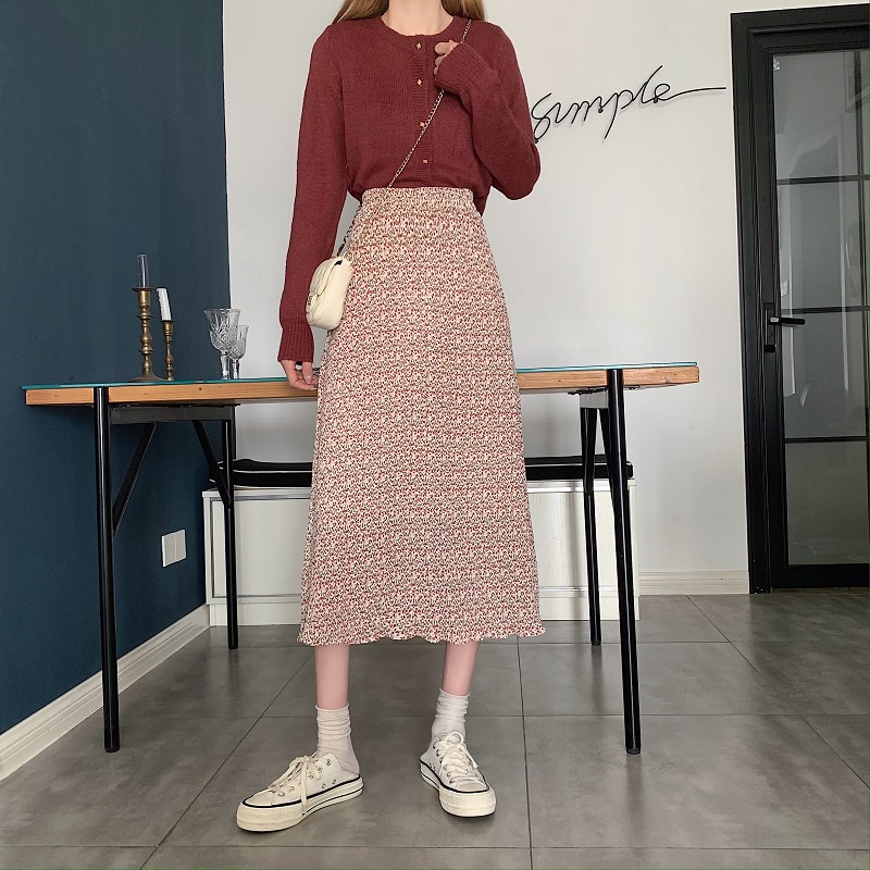 Chân váy midi hoa nhí nhăn Quảng Châu - chân váy phong cách vintage nhiều màu - hàng có sẵn | BigBuy360 - bigbuy360.vn