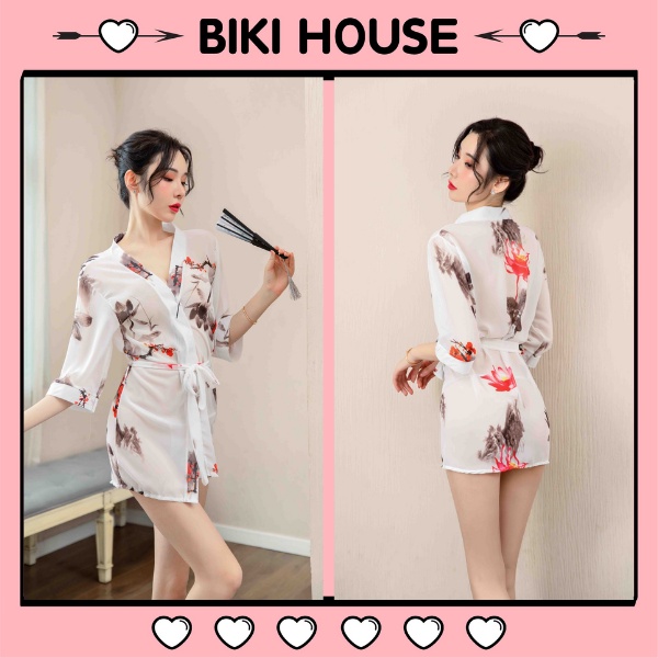 Đồ ngủ cosplay Kimono hoa anh đào Nhật Bản sexy gợi cảm áo choàng ngủ nữ voan phối hoa dễ thương BIKI HOUSE N741 - HCM