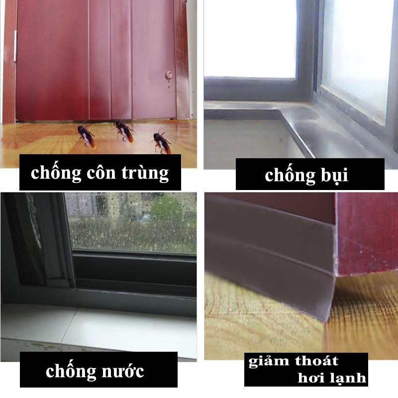 Cuộn 4 mét gioăng cửa cao su dán chặn khe cửa dán chống bụi, Ron cửa chống côn trùng giữ nhiệt