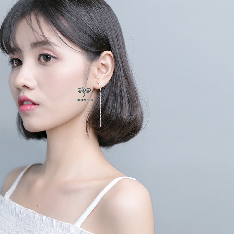 Khuyên tai bạc nữ TLEE hồ điệp tua dài nữ tính Bạc 925 cao cấp TleeJewelry B0168