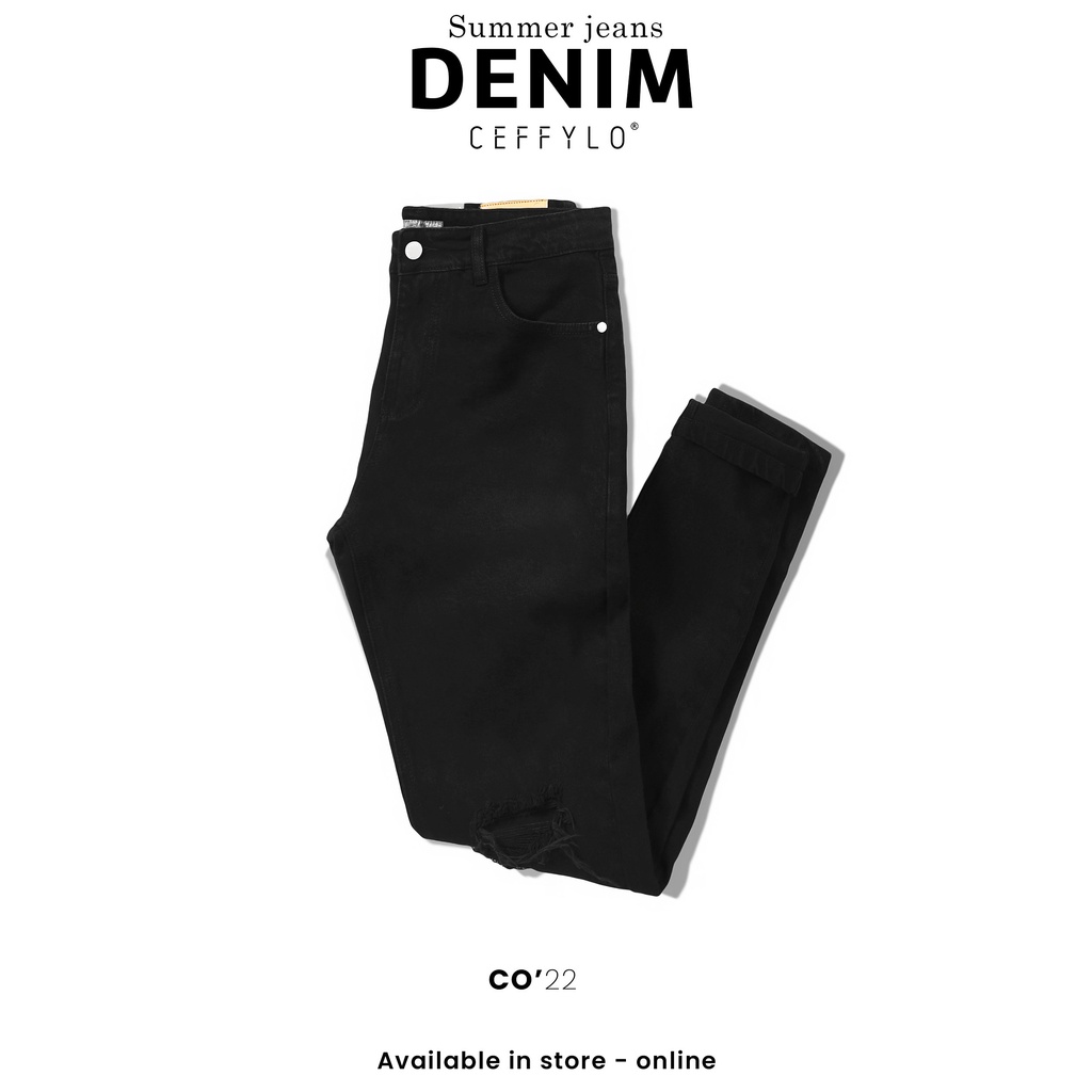 Quần Jeans rách gối Đen nam form slimfit CEFFYLO , chất Jean thun co giãn nhẹ