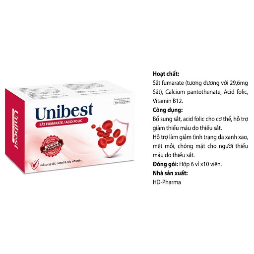 Unibest - Hỗ trợ làm giảm tình trạng da xanh xao, mệt mỏi