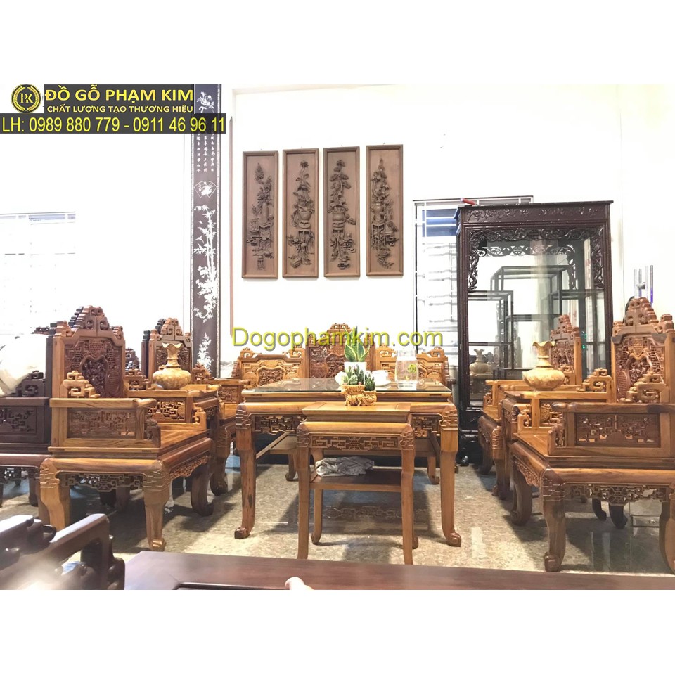 Trường kỷ ngũ lân vờn cầu gụ ta 9 món (TK1.2B3)