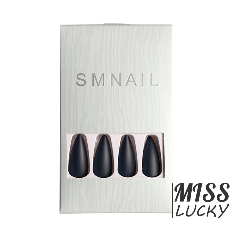 Bộ 24 móng tay giả dáng dài màu xanh dương đậm phong cách thời trang cho phái nữ