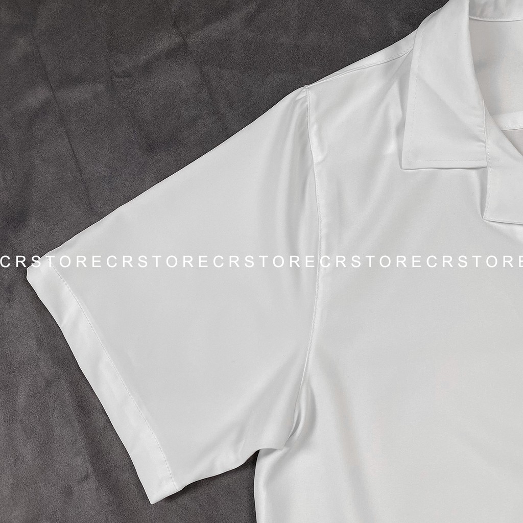 Áo Sơ Mi Tay Lỡ Cổ Vest CR MEN trắng đen unisex nam nữ trơn vải lụa mềm | BigBuy360 - bigbuy360.vn