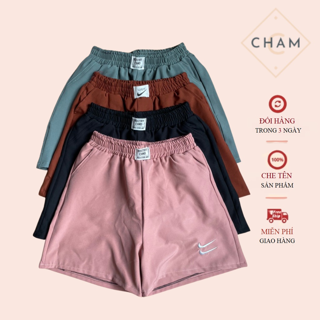 Quần đùi nữ đũi thô Cham quần soc nữ rộng dãi cạp chun kháng khuẩn mùa hè