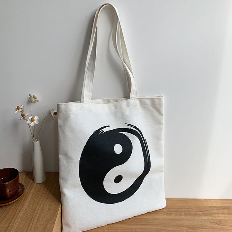 Túi Tote Đeo Vai / Xách Tay Bằng Vải Bạt In Hình Thái Cực Quyền Sức Chứa Lớn