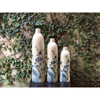 Lọ Hoa Hoa Văn Gốm Sứ Bát Tràng Hình Trụ