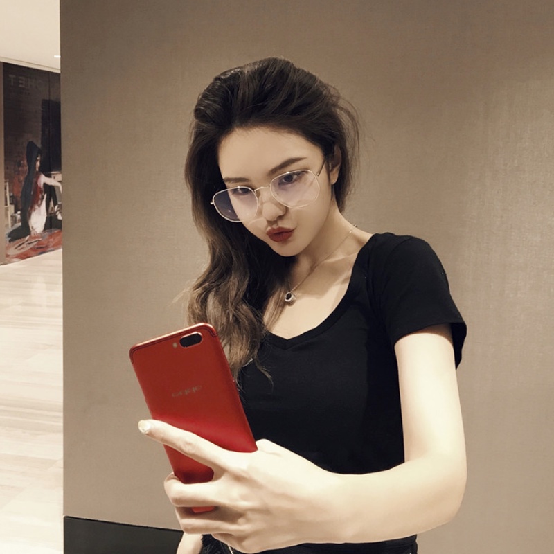 Mắt kính kim loại gọng vuông chống ánh sáng xanh phong cách Hàn Quốc thời trang cho nữ