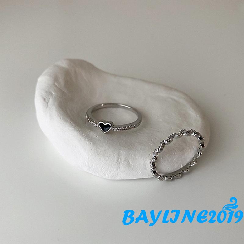 Set 2 nhẫn đính đá zircon cá tính thời trang dành cho nữ