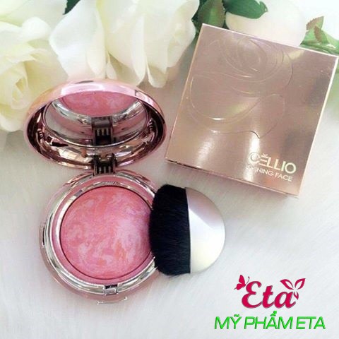 Phấn má hồng CELLIO SHINING BLUSHER có kèm chổi tán phấn dễ dùng