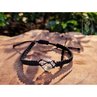 Vòng tay tết lưới macrame đá thô tự nhiên Herkimer dây rút điều chỉnh kích cỡ