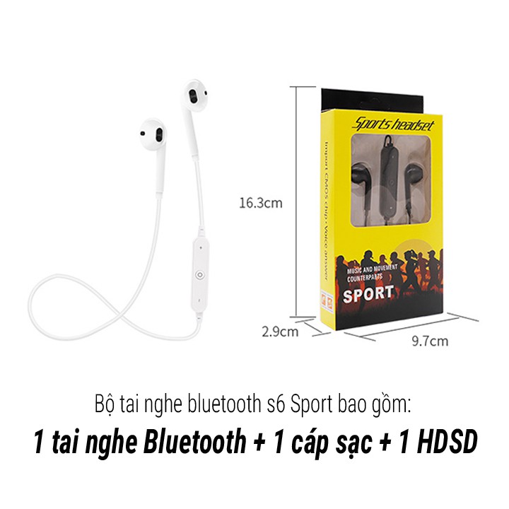 Tai nghe Bluetooth Sport S6 kết nối không dây giá rẻ có mic đàm thoại