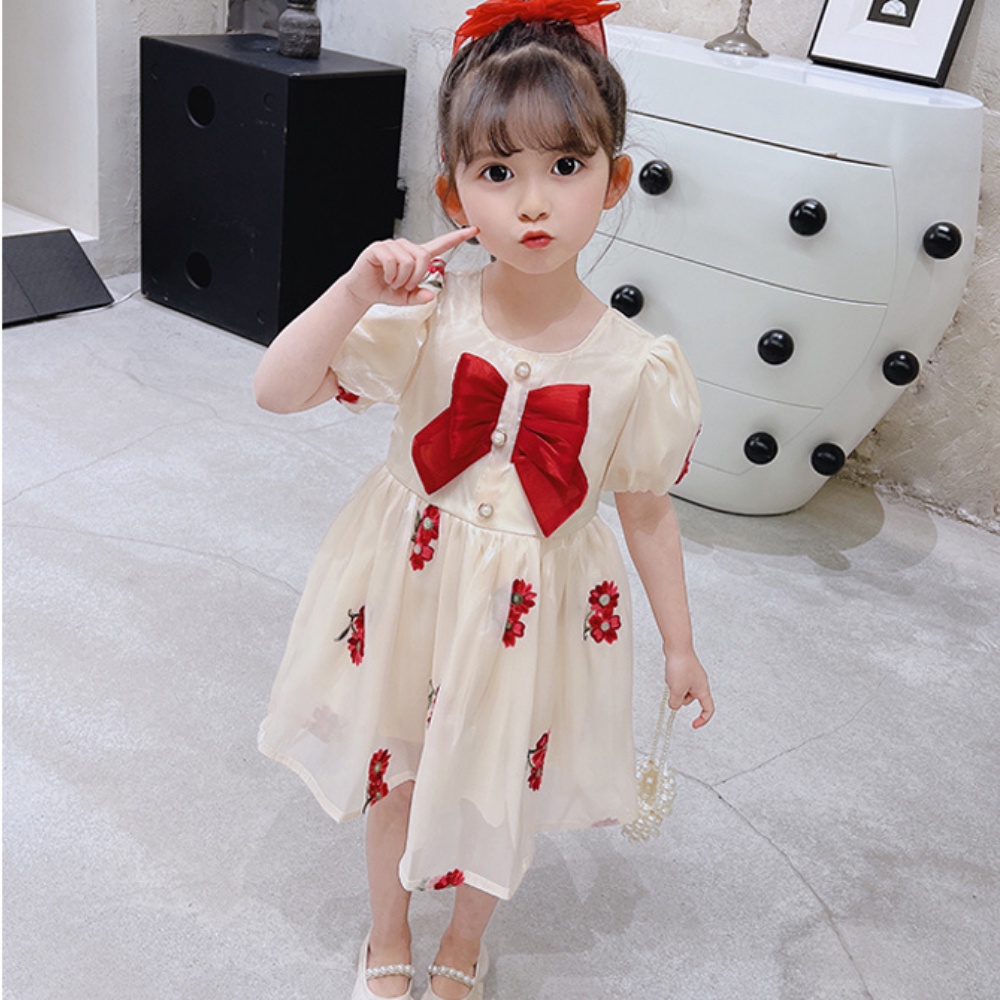 Váy Bé Gái Váy Hoa Công Chúa Nơ Ngực Chất Liệu Tơ Mềm VAY031