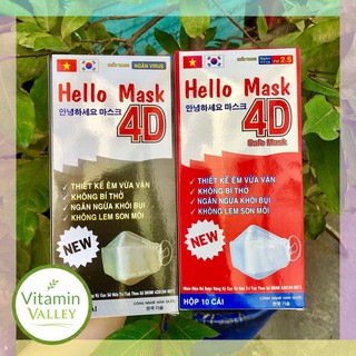 (HỘP 10 CÁI) Khẩu Trang Hello Mask 4D Kiểu Dáng Hàn Quốc