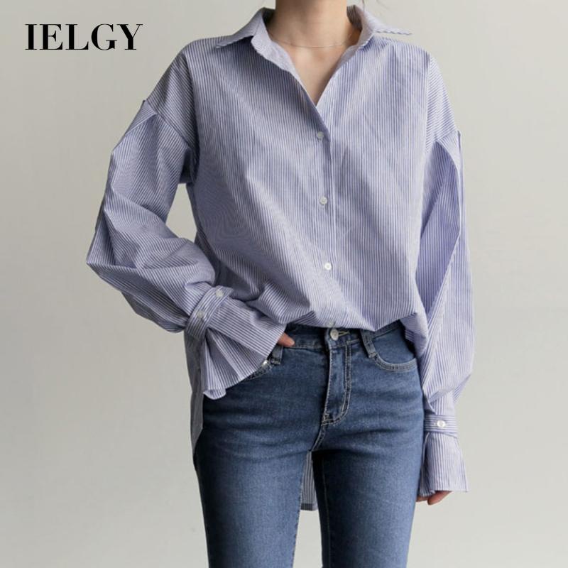 Áo sơ mi FONKEN tay phồng kẻ sọc phong cách Hàn Quốc cho nữ