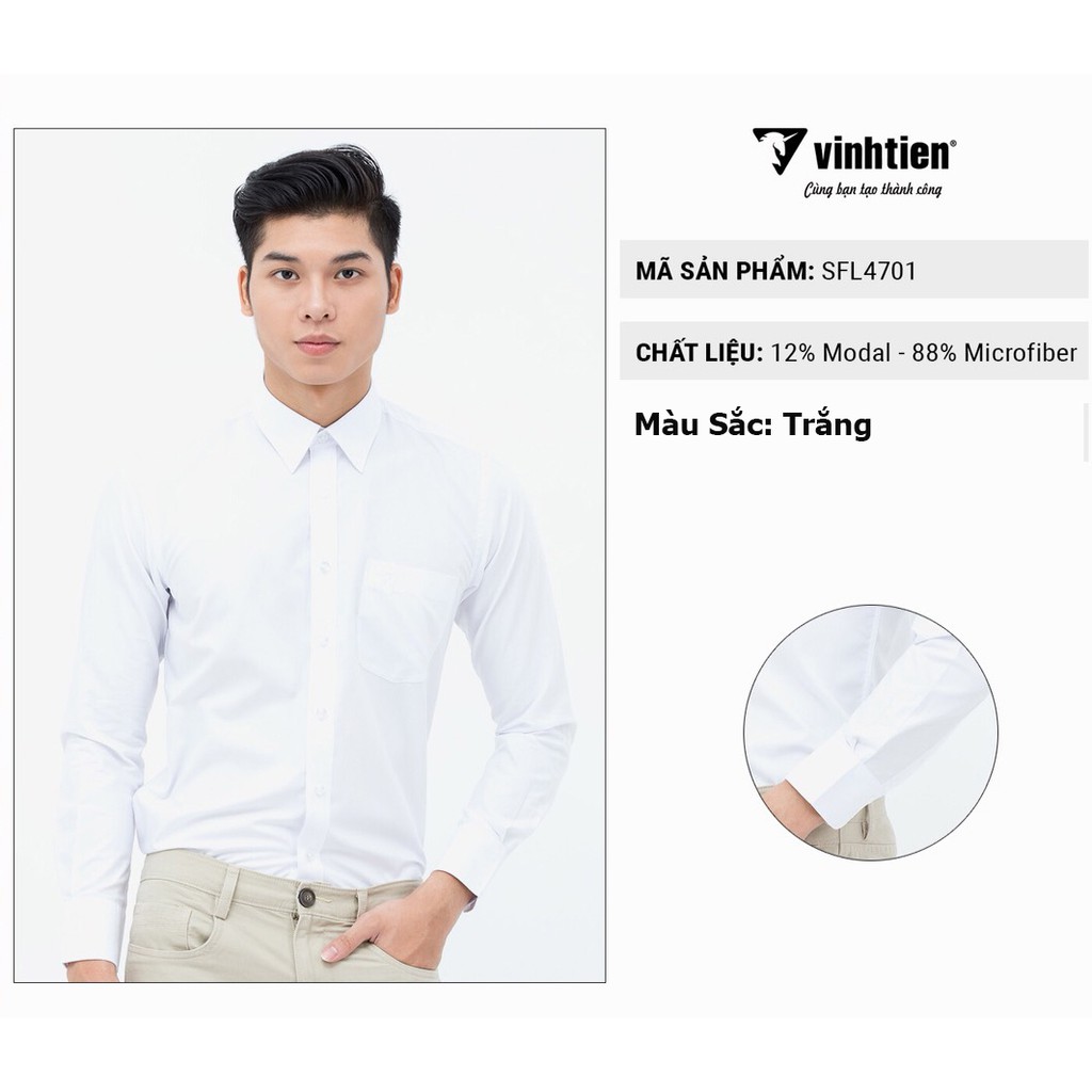 Áo Sơ Mi Nam Dài Tay Dáng Slimfit Vĩnh Tiến Trơn Màu