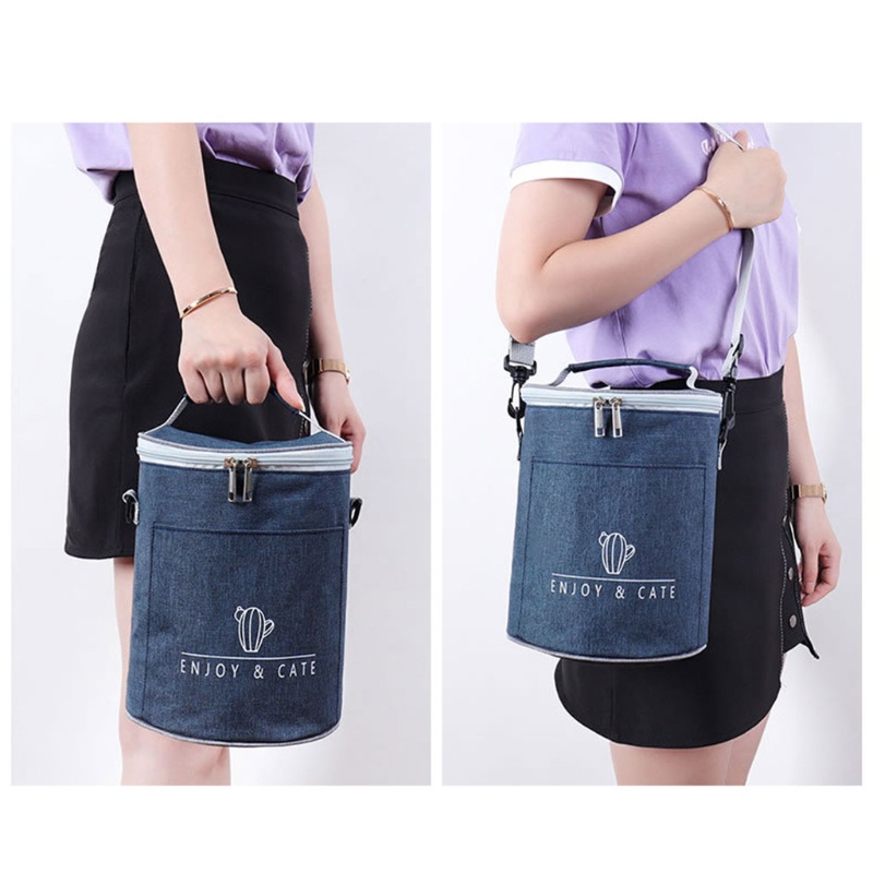 Túi Giữ Nhiệt Đựng Hộp Cơm Trưa Hình Trụ Chất Liệu Oxford Chống Thấm Nước Tiện Dụng