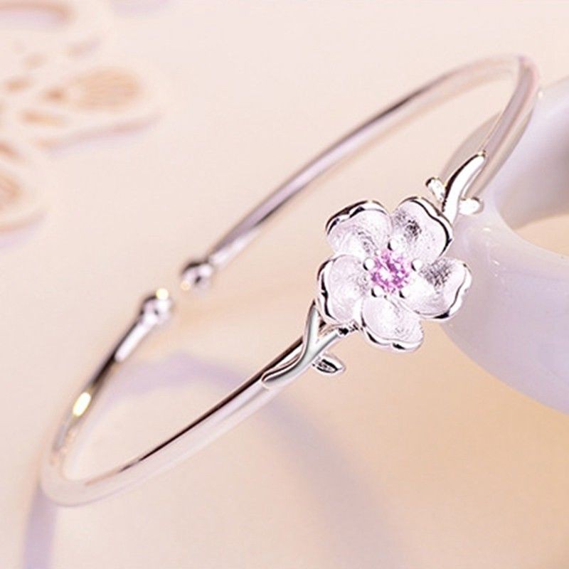 Vòng đeo tay họa tiết hoa anh đào đính đá nhân tạo sành điệu