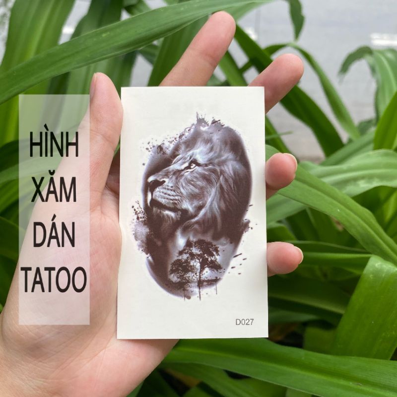 Hình xăm sư tử rừng xanh d27 size nhỏ &lt; 10x6cm. Tatoo dán tạm thời