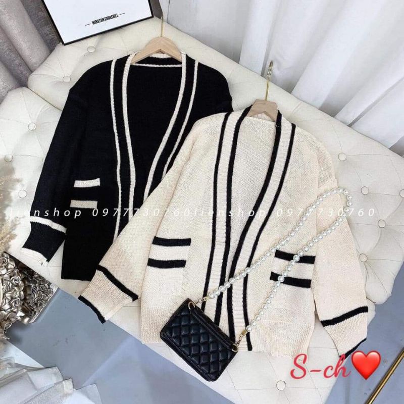 Áo len cadigan phối kẻ | BigBuy360 - bigbuy360.vn