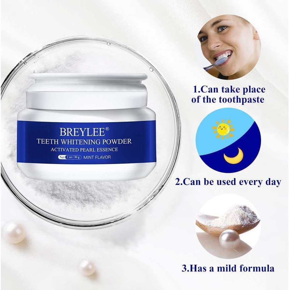 [Hàng Nhập Khẩu] Breylee Bột Làm Trắng Răng Đánh Răng Tẩy Trắng Răng Hiệu Quả Teeth Whitening White Pearl Powder 30G