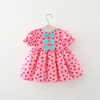 Váy Chấm Bi Tim Bé Gái Dáng baby doll nơ sau xinh xắn