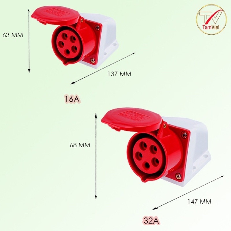 Combo 10 ổ Cắm Công Nghiệp Gắn Tường 1 Pha 16A--32A 3 Chấu 4 chấu 5 chấu (Cố Định)